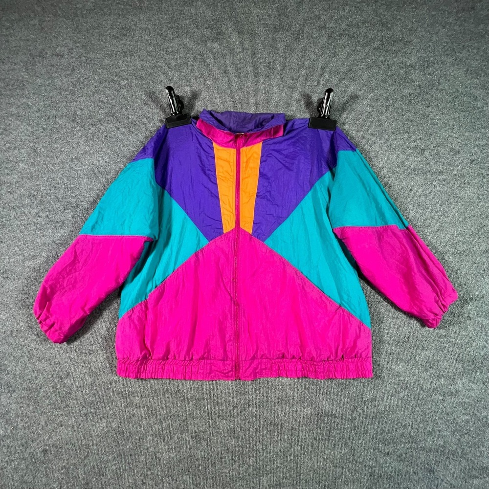 VTG Current Seen Windbreaker Jacket Womens 2X Colorblock Full Zip Oversized 90s